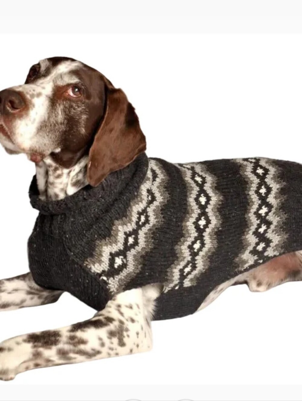 Chilly Dog Hand Knitted 100% Wool Brown, White+Gray Diamond Dog Sweater, Large